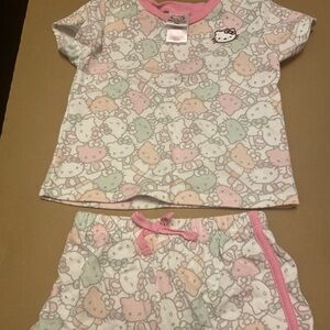 2pc, Hello Kitty, Cotton Girls' short set- Pink Trim